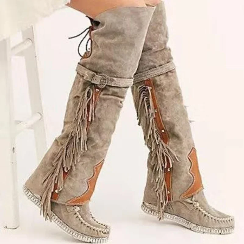 Ethnic Fashion Women - Mode Böhmen Knie-länge Frauen Stiefel Ethnische