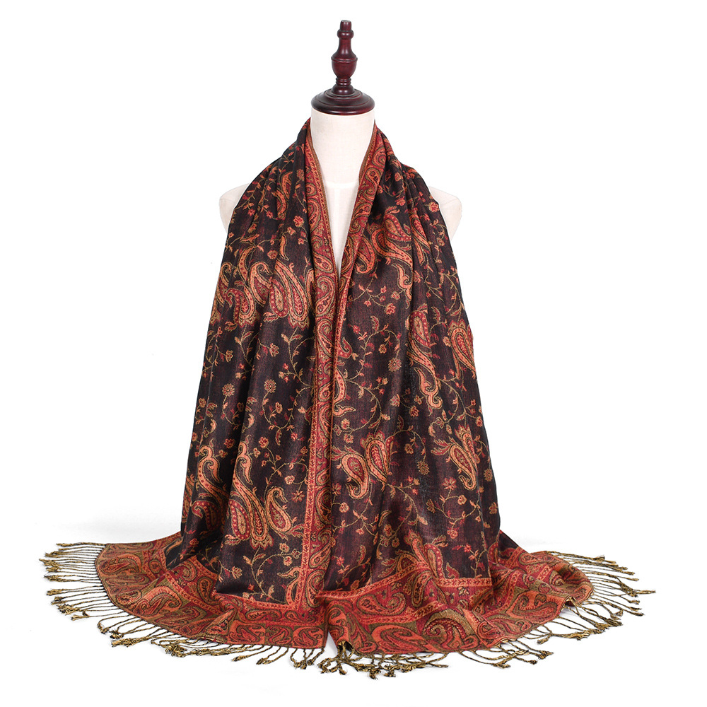 Go Ethnic Fashion - Pashmina-Schal, Paisley-Aqua für Damen, Jacquard, Rave-Blumenmuster,