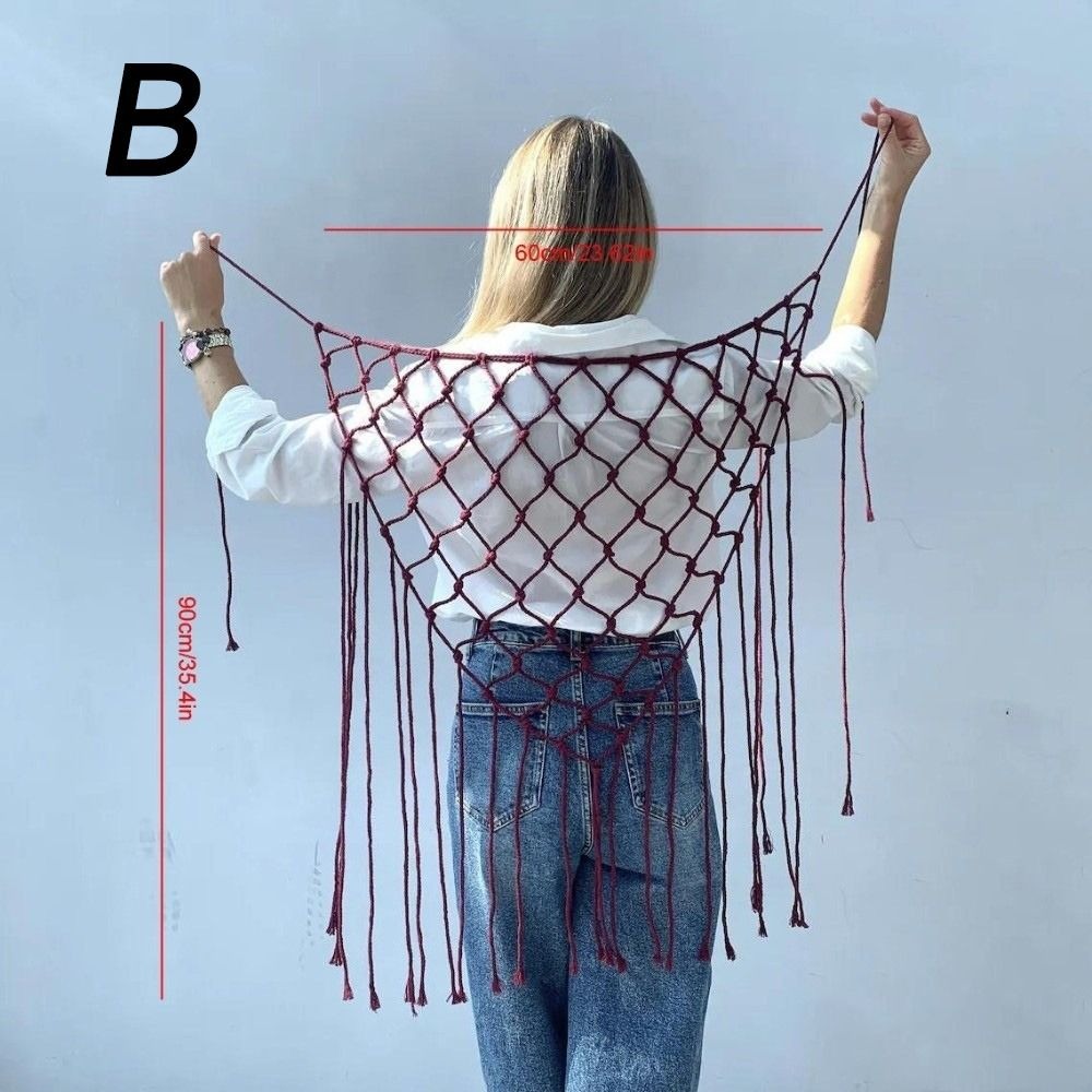 Ethnic Fashion Design - Böhmischer Netz-Fransenschal mit dekorativen Quasten, ethnisches