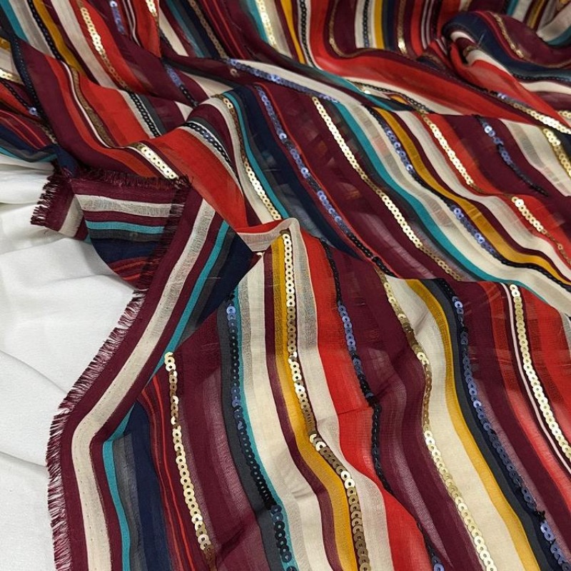 Bunt gestreifter bestickter Pa – Ethnic Fashion Design Bewertung und Preis